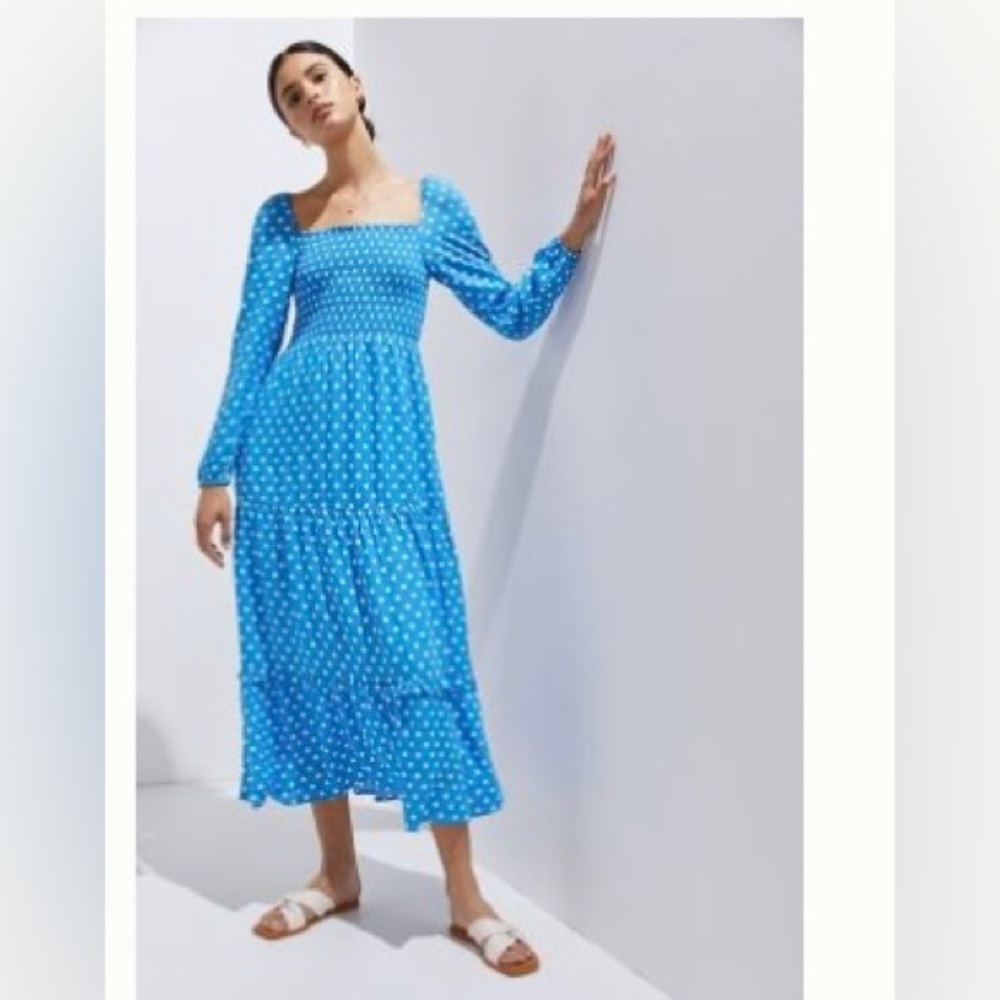Anthropologist blue polka dots maxi dress